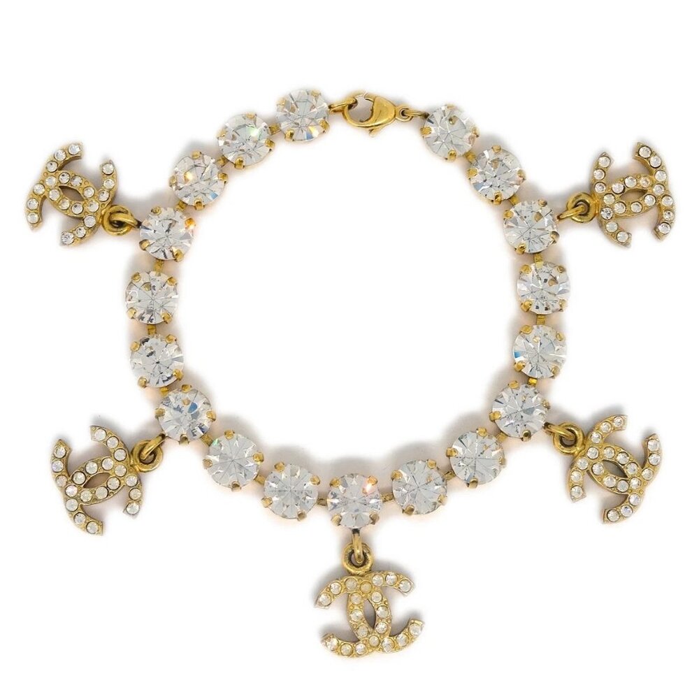 Chanel Rhinestone Chain Bracelet Gold 96P 181144